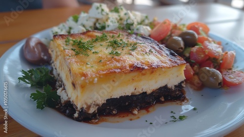 Delicious Greek Moussaka with Fresh Salad