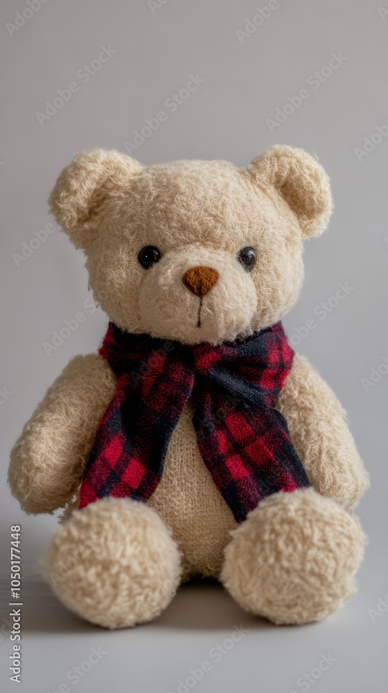 Cute Teddy Bear with Red and Black Plaid Scarf Cute Teddy Bear with Red and Black Plaid Scarf