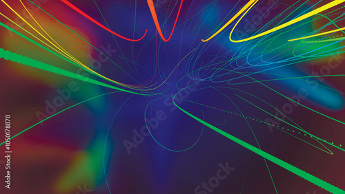 Beautiful 3D Line Background. Neon, red, blue, yellow, green lines on a bright colored background. Abstract background from dotted lines. Vector illustration.