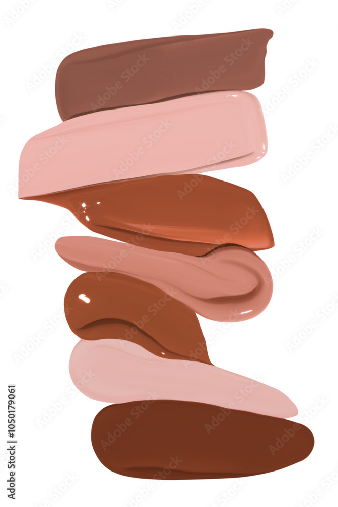 Set of light and dark foundation cream smears in a composition of various shades on an empty background. Makeup product, beauty textures. Set of light and dark foundation cream smears in a composition of various shades on an empty background. Makeup product, beauty textures.