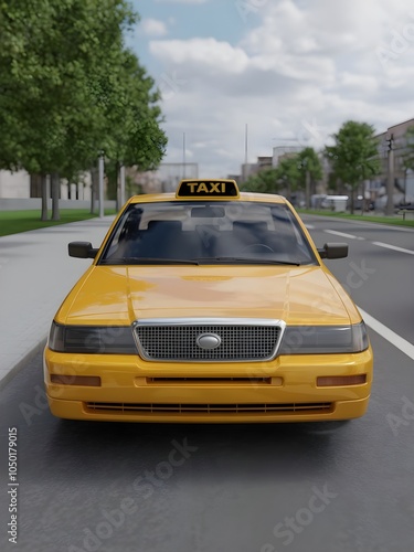 3D render of a yellow taxi car retro vintage can add text