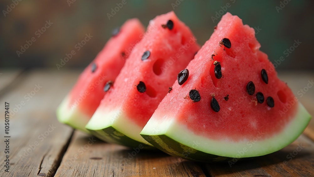 Fresh slice of watermelon on wooden table Fresh slice of watermelon on wooden table