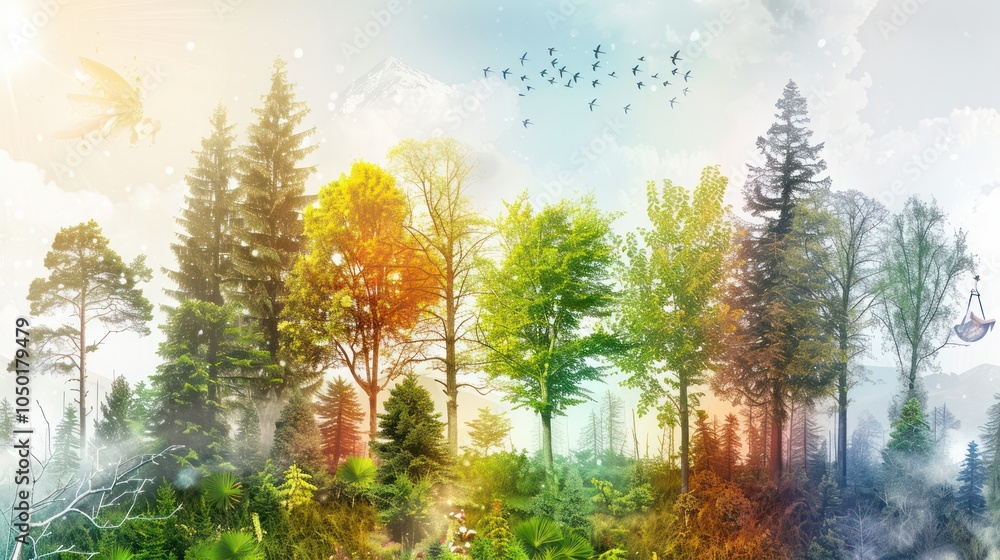 Research teams analyzing microclimates within different forest ecosystems. Illustrations Research teams analyzing microclimates within different forest ecosystems. Illustrations