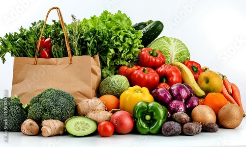 A Bag of Fresh Produce, Fruits, and Vegetables