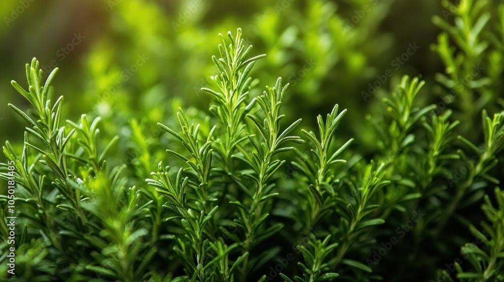 A close up detail captures the vibrant greenery of fresh rosemary herb, flourishing in a well tended garden A close up detail captures the vibrant greenery of fresh rosemary herb, flourishing in a well tended garden