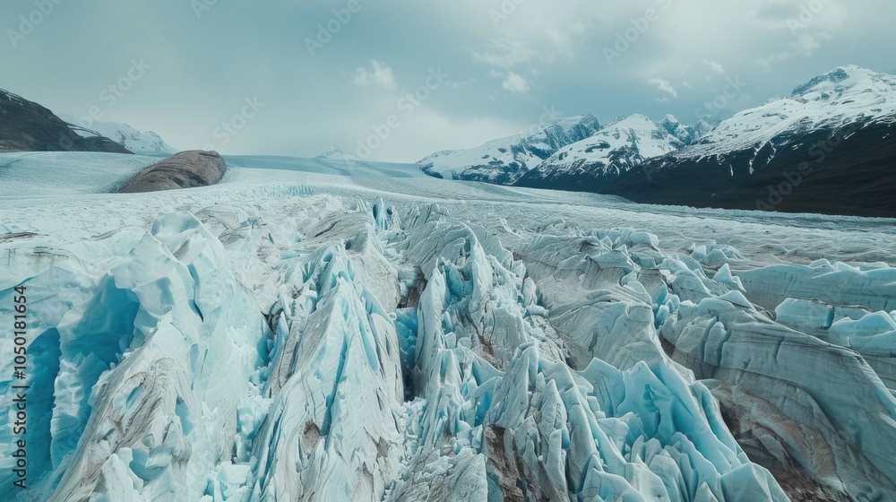 A breathtaking view of the icy glaciers and rugged mountains of Patagonia with stunning blue ice formations and expansive, open skies, glacial setting with cool blues and grays A breathtaking view of the icy glaciers and rugged mountains of Patagonia with stunning blue ice formations and expansive, open skies, glacial setting with cool blues and grays
