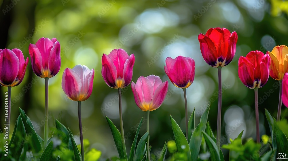 Obraz premium Colorful Tulips in Bloom with Soft Green Background