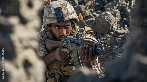 A Yemeni soldier fights in the ranks of the legitimate army against the Houthi militia