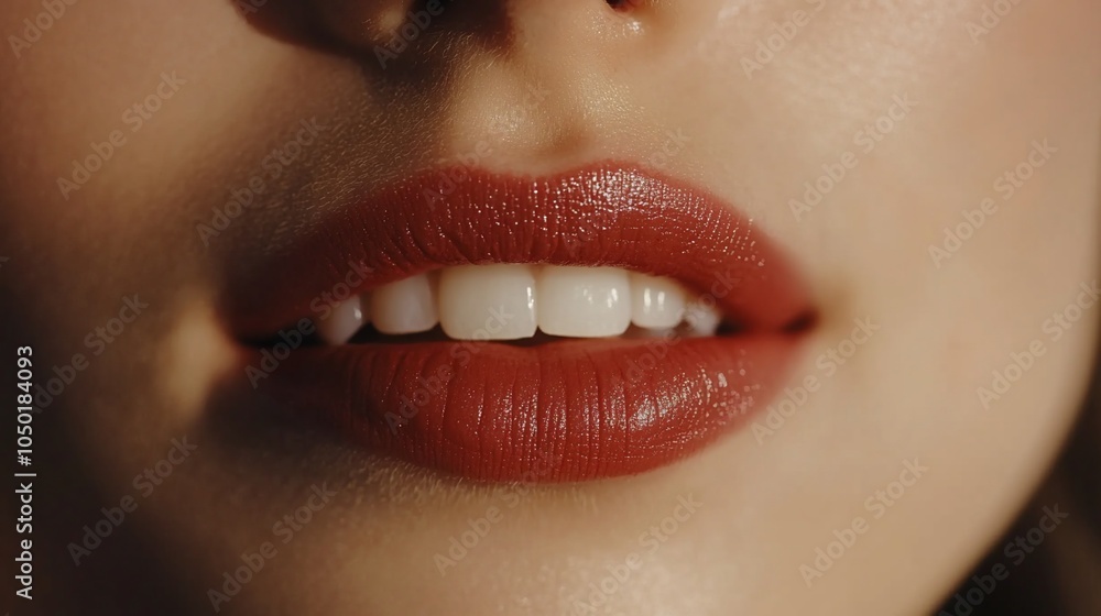 Naklejka premium Close-up of a woman's lips with red lipstick.