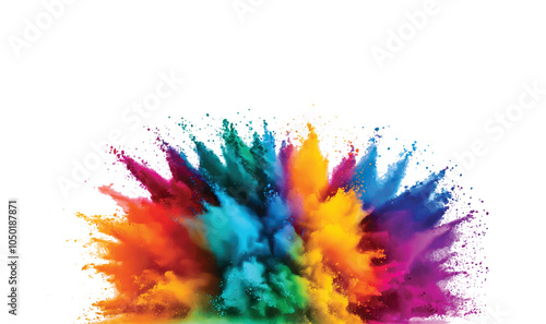 colorful pigment powder, explosion of colored powder exploding isolated on white background