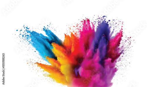 colorful pigment powder, explosion of colored powder exploding isolated on white background