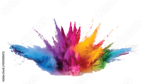 colorful pigment powder, explosion of colored powder exploding isolated on white background