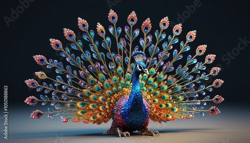 An exquisite crystal peacock with a dazzling display of colors, showcasing the beauty of nature in an elegant decorative item, Generative AI