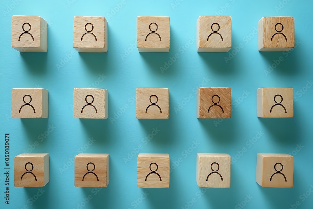 People Icon Wooden Blocks in Grid - Social Network Concept People Icon Wooden Blocks in Grid - Social Network Concept