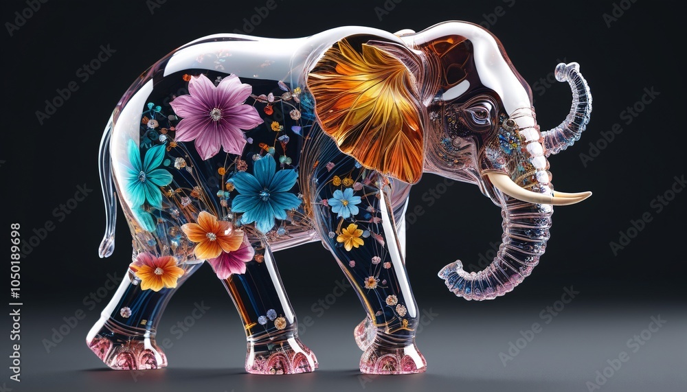 Fototapeta premium A unique crystal elephant with a colorful design and a joyful demeanor, representing strength and positivity in any space, Generative AI