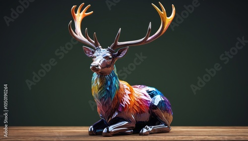 An exquisite crystal stag with detailed antlers and vibrant colors, adding elegance and charm to rustic or nature-themed decor, Generative AI photo