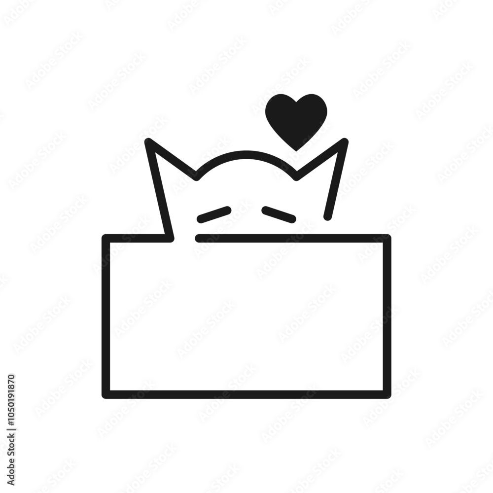 Line icon of a stray cat in a cardboard box. White background. Line icon of a stray cat in a cardboard box. White background.