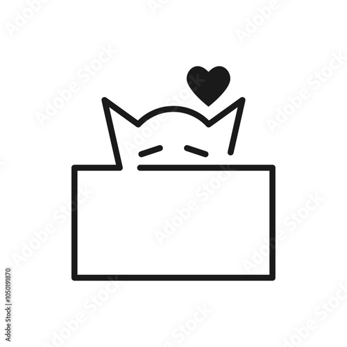 Line icon of a stray cat in a cardboard box. White background.