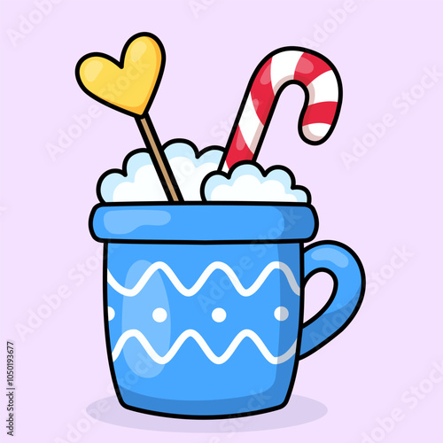 Cute cup with lollipops. Christmas vector illustration