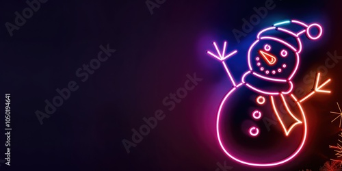 Neon snowman sign on dark background. photo