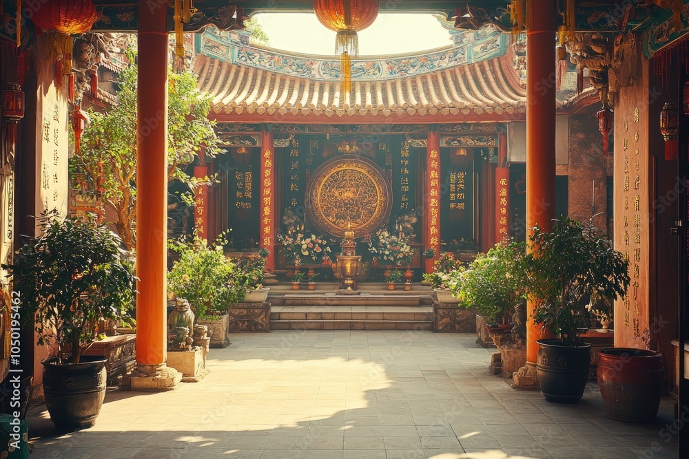 Traditional chinese temple with golden decorations shining in the sun Traditional chinese temple with golden decorations shining in the sun