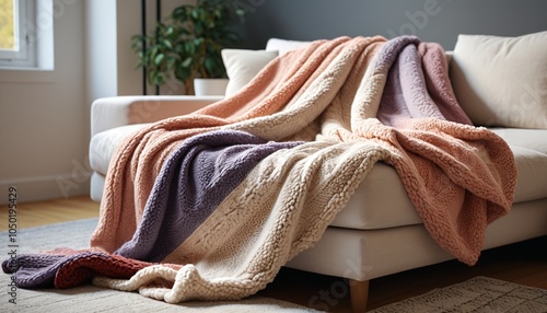 A cozy plush throw blanket with a soft texture, perfect for snuggling up on chilly evenings while adding warmth to any living space, Generative AI