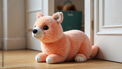 A charming plush doorstop shaped like a cute animal, keeping doors open with style while adding a whimsical element to home decor, Generative AI photo