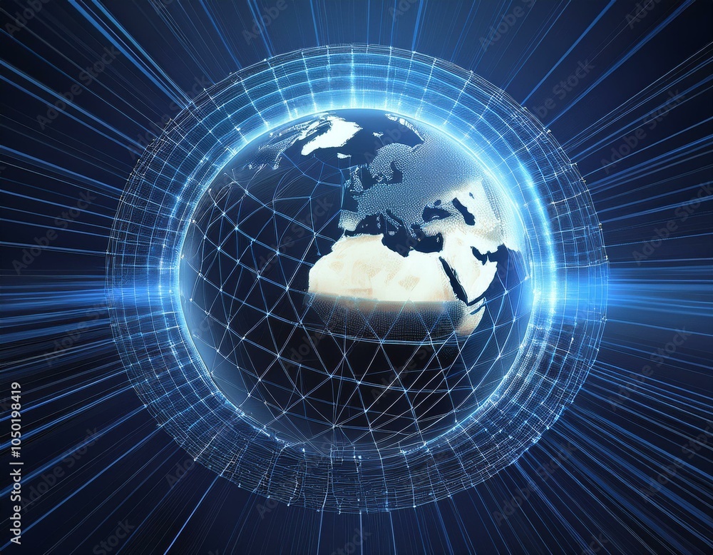 Naklejka premium globalization and communication concept earth and luminous rays 3d rendering