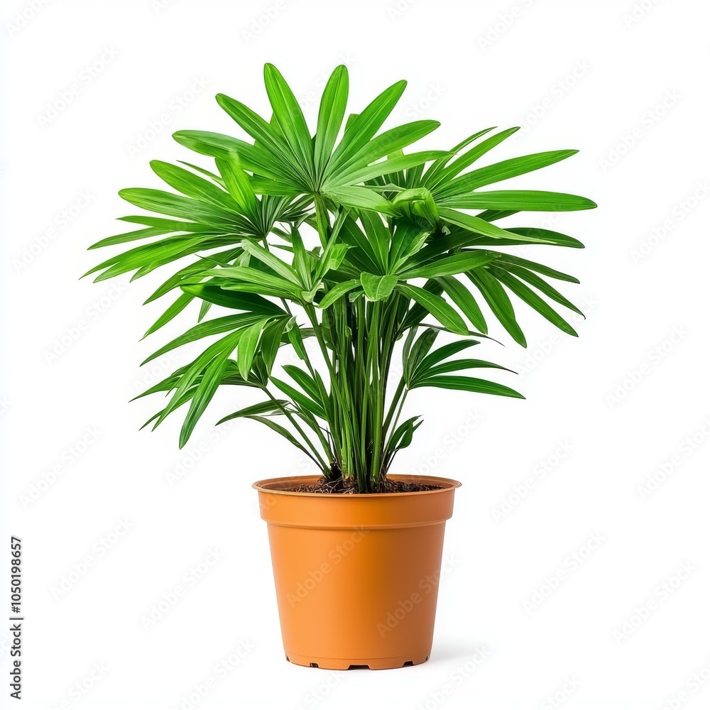 A vibrant green palm plant in a terracotta pot, bringing a touch of nature indoors. A vibrant green palm plant in a terracotta pot, bringing a touch of nature indoors.