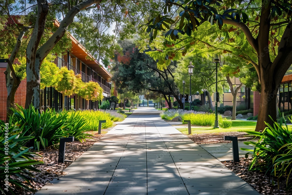Sunny summer day on a tree lined university campus with nobody around Sunny summer day on a tree lined university campus with nobody around
