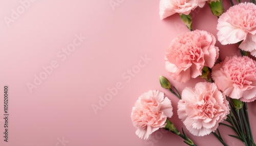 pink carnations on pink background banner with flowers in pastel colours