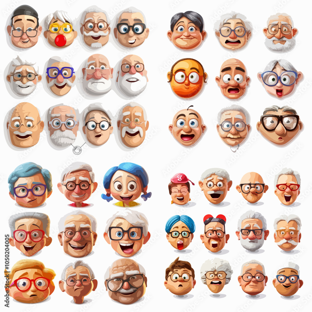 A collection of cartoon faces with a variety of expressions grandparent emoticon A collection of cartoon faces with a variety of expressions grandparent emoticon