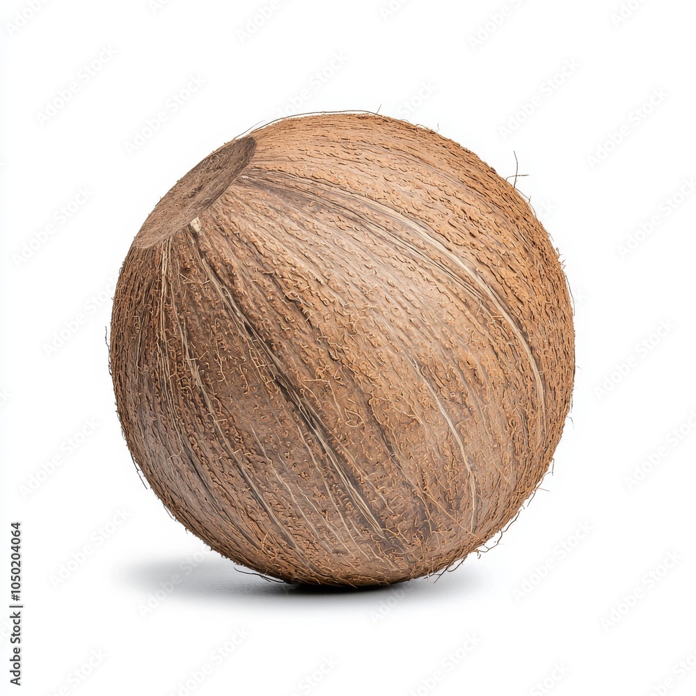 A textured coconut shell on a white background, showcasing its natural brown color and unique patterns. A textured coconut shell on a white background, showcasing its natural brown color and unique patterns.