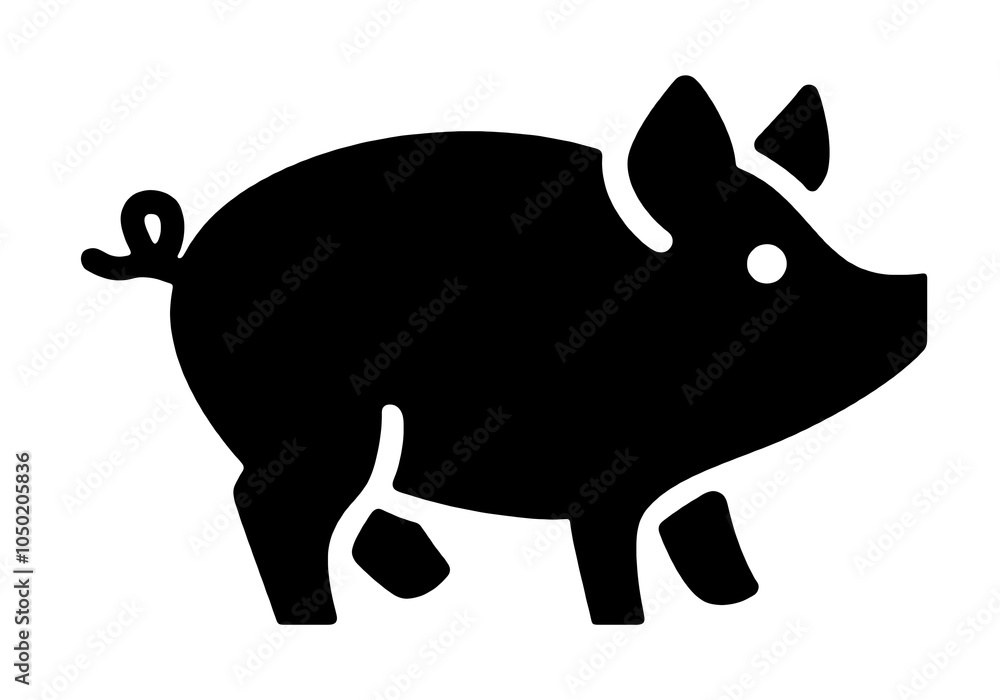 Fototapeta premium 豚のシンプルなシルエットアイコンイラスト 透過背景の切り抜き