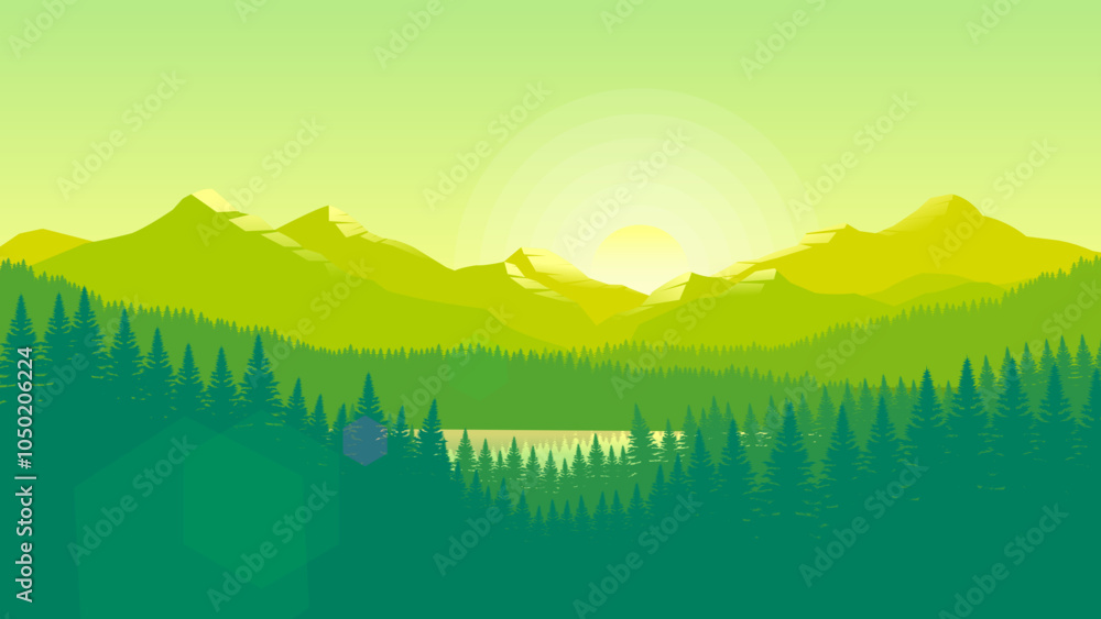 Obraz premium Minimalist Mountain Range with Vibrant Color Combinations in Flat Design Style, 4K HD Desktop Wallpaper Background