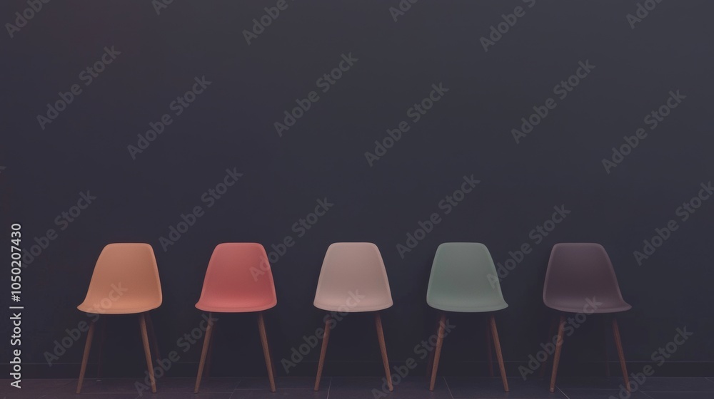 Obraz premium Stunning and Colorful Modern Chairs Set Against a Minimalist and Stylish Setting