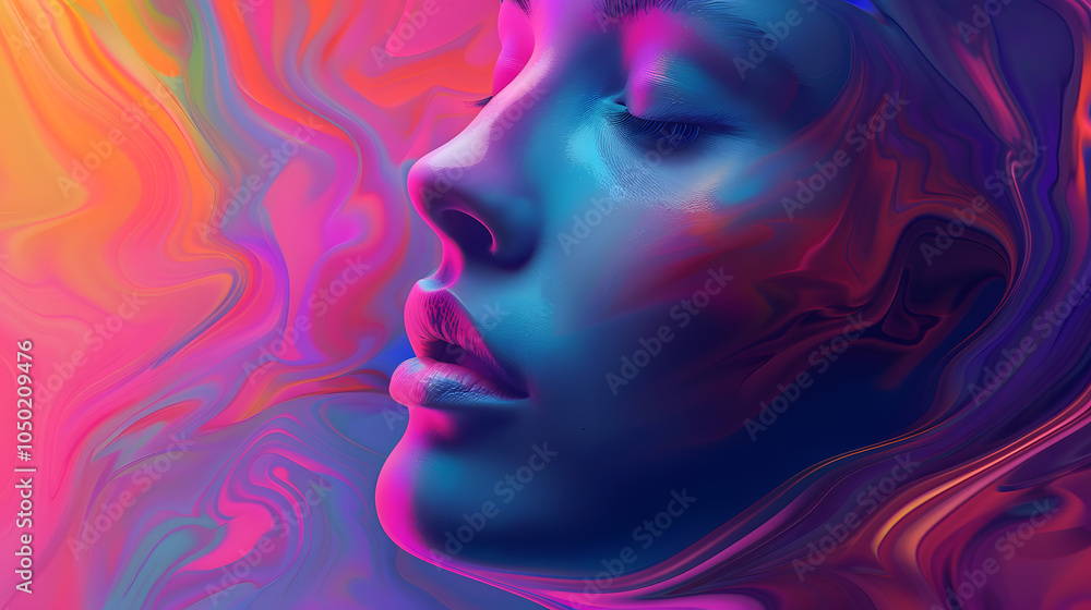 Digital portrait of a woman face merging with abstract backgrounds, feminine beauty, mystery, creative surrealism with soft gradients, layered textures, and fluid forms for contemporary visual. Digital portrait of a woman face merging with abstract backgrounds, feminine beauty, mystery, creative surrealism with soft gradients, layered textures, and fluid forms for contemporary visual.