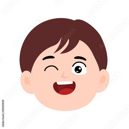 brown hair kawaii boys on different exspression design element stock. kawaii emoticon