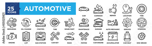 Automotive  icon collection set. Containing design vehicle, automotive, automobile, auto, car, technology