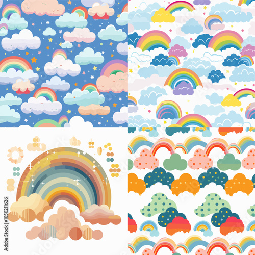 collection of four different rainbows with clouds