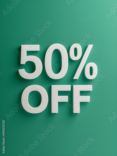 White '50% OFF' Promotional Sign on a Green Background