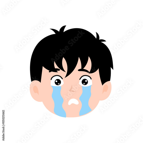 cute kid face expression emoji emoticon with black hair. character element stock