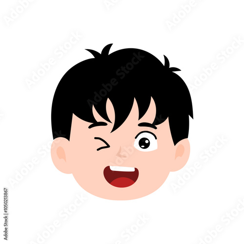 cute kid face expression emoji emoticon with black hair. character element stock