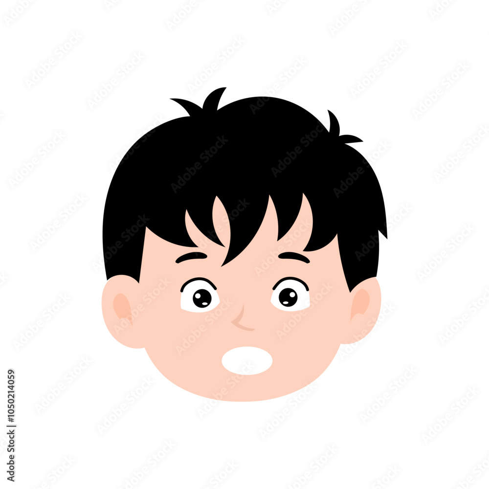 cute kid face expression emoji emoticon with black hair. character element stock cute kid face expression emoji emoticon with black hair. character element stock