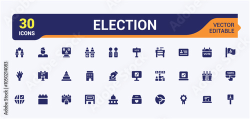 Democracy solid icon collections. Icons set with teamwork, illustration, voting, democracy, freedom, no and more. Filled symbol collection. Vector illustration.