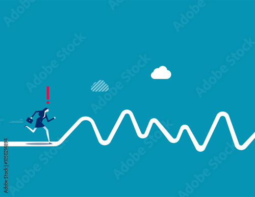 Rough road ahead, obstacle or tough situation to overcome, risk and uncertain, difficulty or problem solving, journey or effort to success concept, businessman run to new challenge rough road ahead.