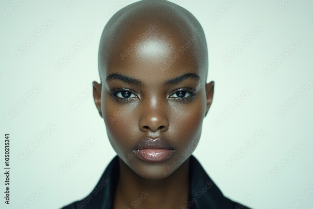 young black woman, passport picture, front view, neutral lighting, bold hairs, white background young black woman, passport picture, front view, neutral lighting, bold hairs, white background