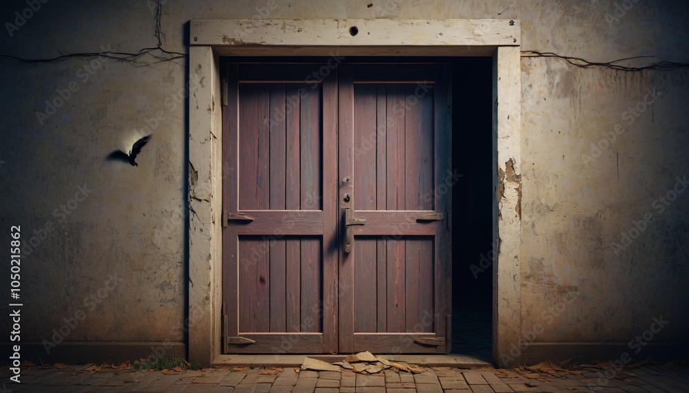 An old stable door with scratch marks and eerie whispers coming from within, Generative AI An old stable door with scratch marks and eerie whispers coming from within, Generative AI