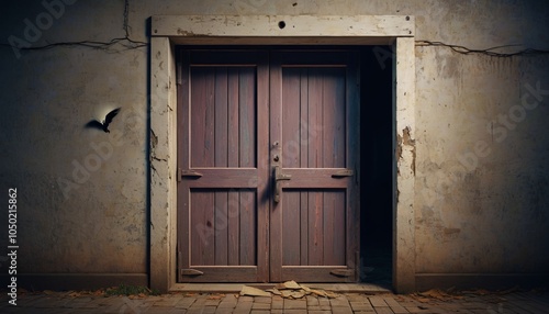 An old stable door with scratch marks and eerie whispers coming from within, Generative AI