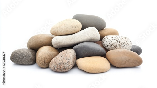 A bunch of round sea pebbles isolated on white background
